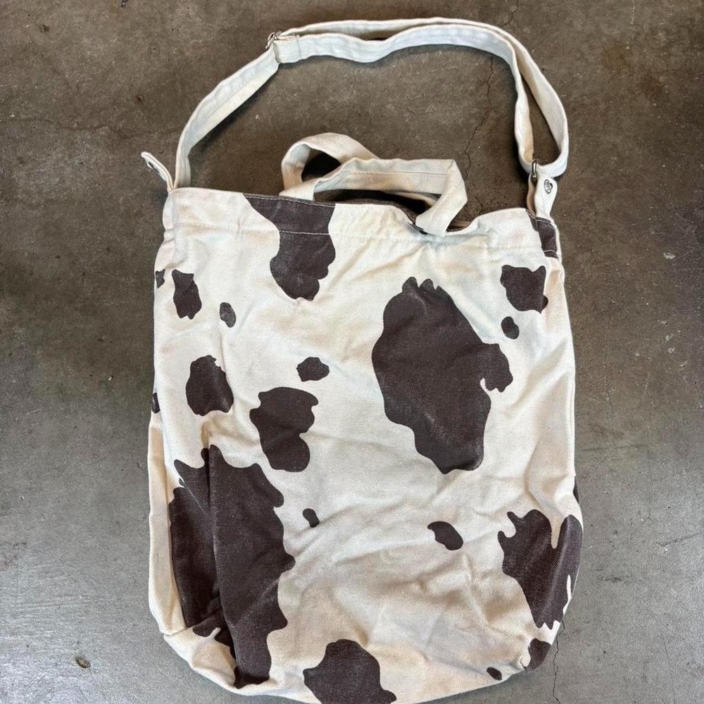 Cow print canvas baggu tote bag